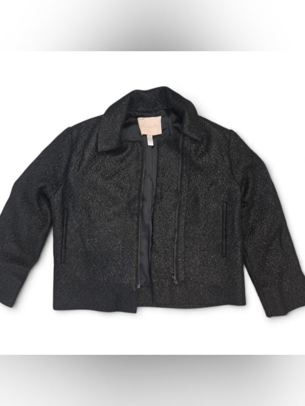 Hutch Anthropologie Black Glitter Shimmer Tweed Moto Crop Jacket S NWOT